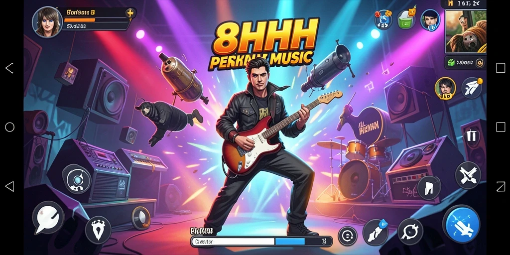 Tampilan menarik dari gameplay 8HHH dengan musik yang mengalun.