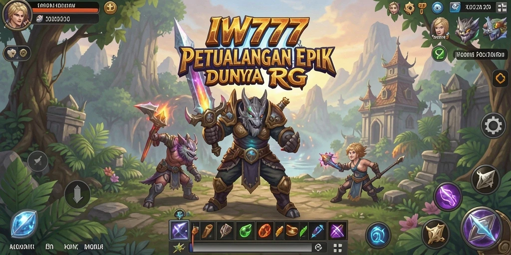 Gameplay IW777 dengan pertarungan karakter epik di dunia fantasi.