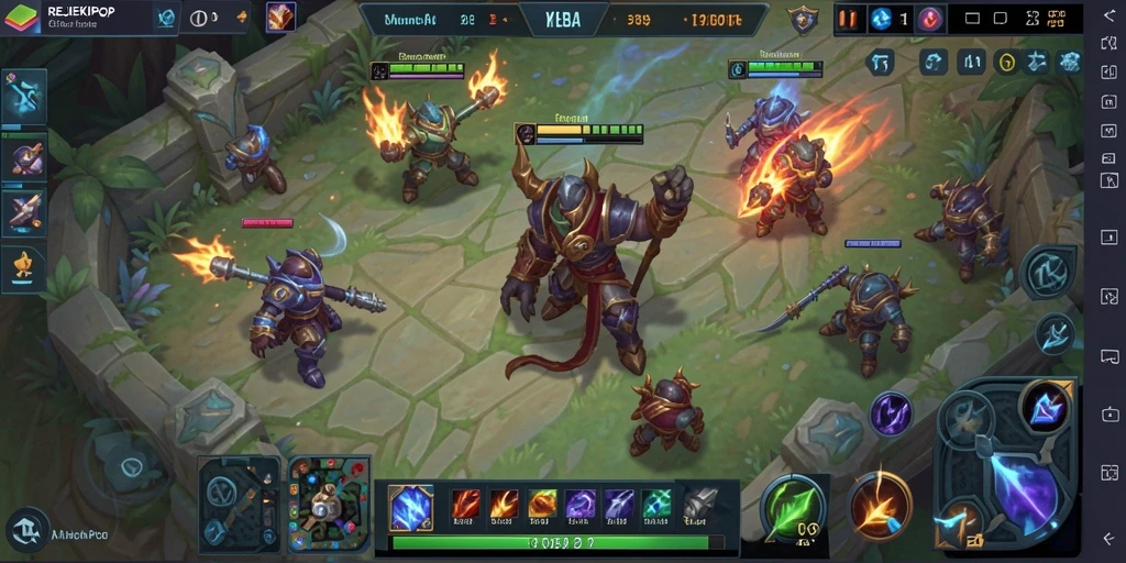 Tangkapan layar gameplay seru dari REJEKIPOP yang menampilkan aksi MOBA menegangkan.